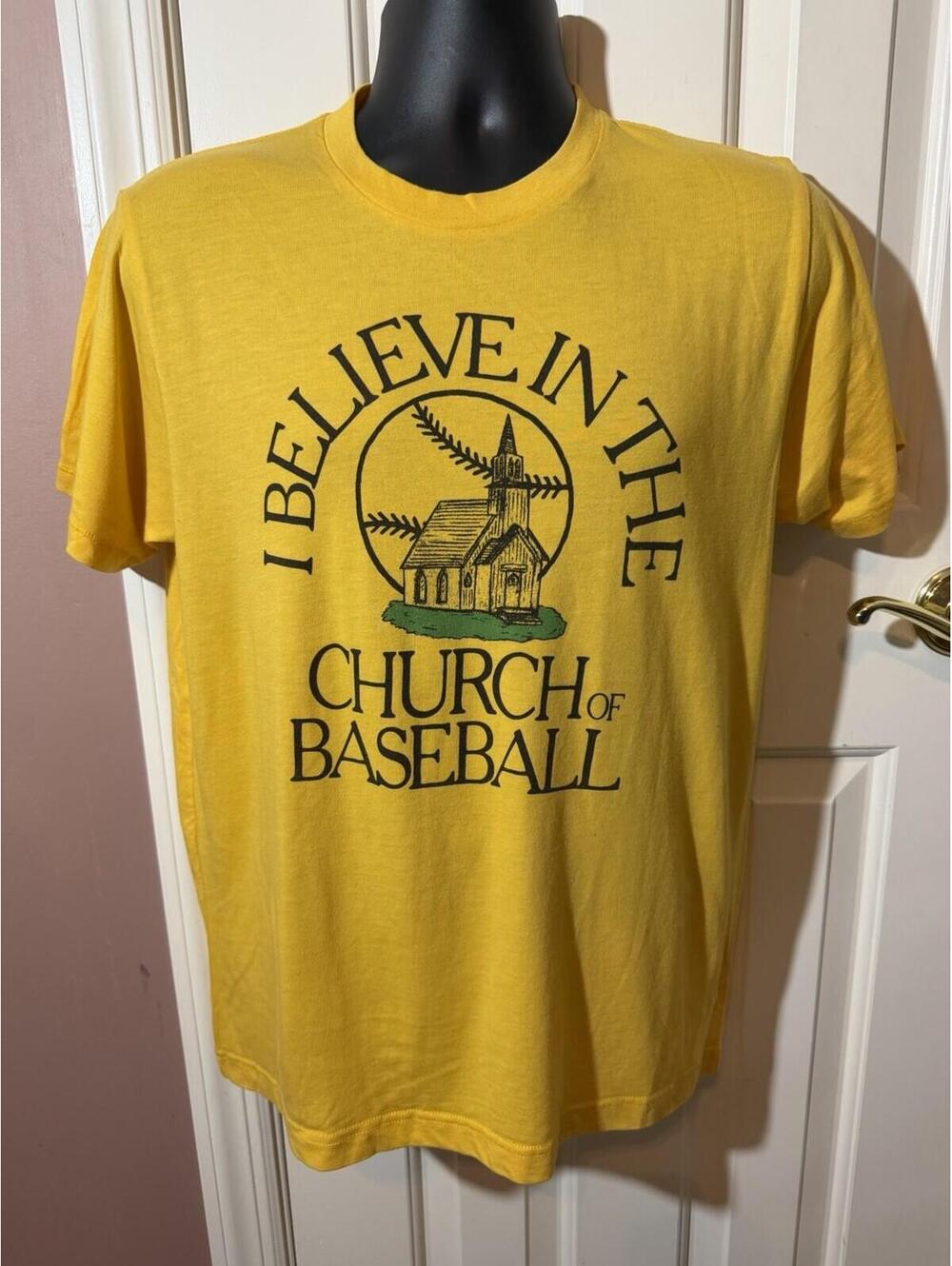 Homage I Believe In The Church of Baseball Graphic T Shirt Mens Medium Retro